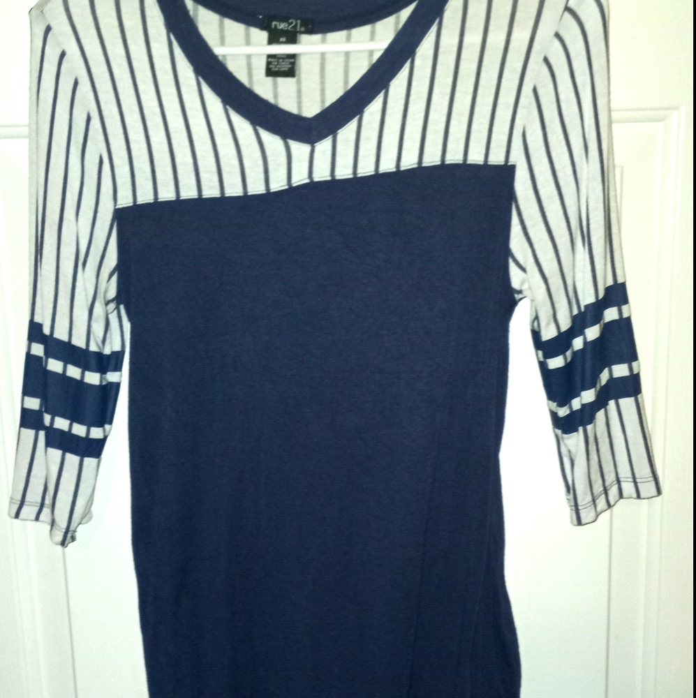 RUE 21 Navy and White Baseball Tee